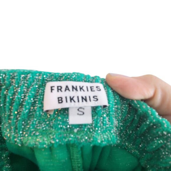 FRANKIES BIKINIS Pants Womens Small Green Johnson Terry Luxe Metallic Sweatpants - Picture 10 of 12